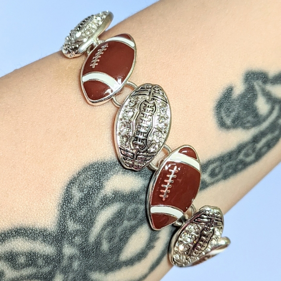 Football bling charm sport mom bracelet magnetic clasp with rhinestones - Picture 3 of 9